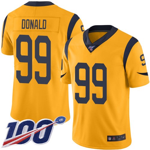 Los Angeles Rams Limited Gold Men Aaron Donald Jersey NFL Football #99 100th Season Rush Vapor Untouchable